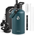 RAYMYLO Insulated Water Bottle 64 oz, Triple Wall Vacuum Stainless Steel (Cold for 48 Hrs), Leak Proof & Non-BPA, Half Gallon Water Flask Jug with Paracord Handle & Straw Spout Lids, Dark Green