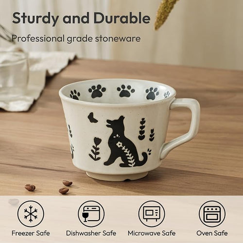 11 oz Ceramic Coffee Mug, Stoneware Teacup with Handle | Small Novelty Unique Cup for Tea Mocha Latte Cappuccino, Microwave Dishwasher Safe (Dog)