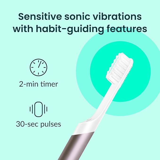 Quip Metal Sonic Electric Toothbrush for Adults - Time Travel & Soft Bristles with Travel Case & Replacement Brush Head - 3 Month Battery Life, Dusk Plum