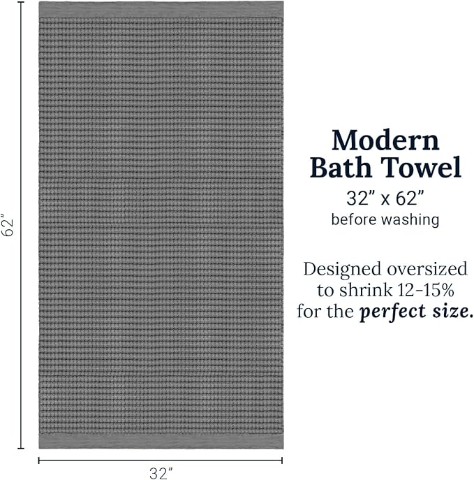 GILDEN TREE Waffle Towels for Bathroom Luxury 100% Cotton Bath Towels, Quick Dry Towel, Thin Super Absorbent Lint Free Shower Towels, Bath Towels Set of 2, Modern Style (Slate)