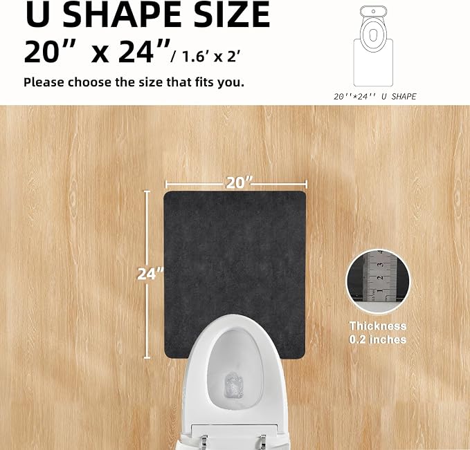 TYUU Toilet Rug, Thin Toilet Rugs U Shaped Washable Non Slip Absorbent Quick Dry Low Pile Toilet Mat, 20"x24" U Shape Black