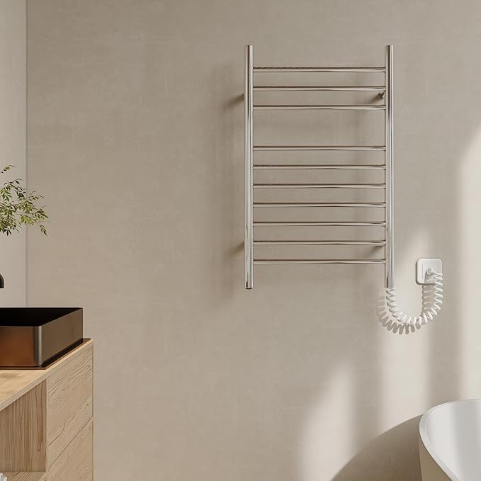HEATGENE Towel Warmer, Compact Electric Towel Warmer for Small Bathroom, Wall-Mounted Electric Towel Racks, Plug-in/Hardwired Electric Towel Rails - Mirror Polish