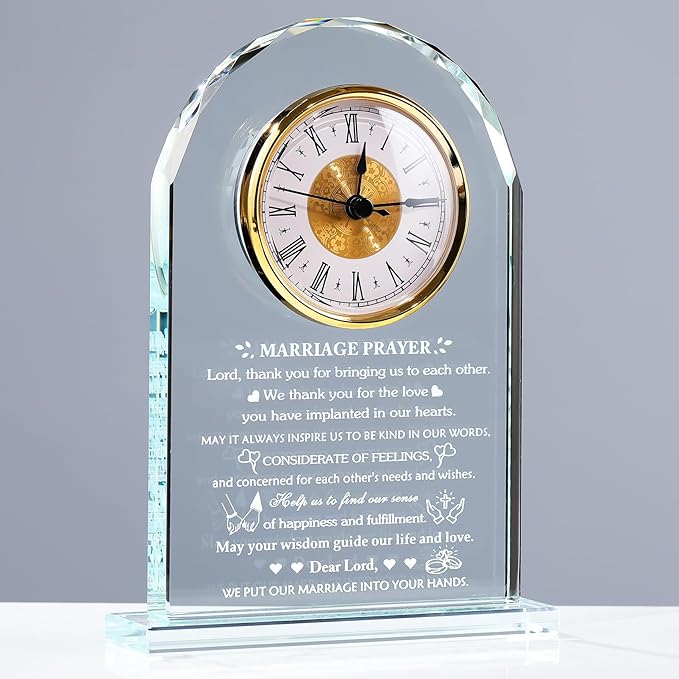Arikyrist Wedding Gifts for Couples 2026 Glass Clock Anniversary Marriage Prayer Plaque Gifts with Inspiring Quotes, Newlywed Mr and Mrs Gifts Decoration Sign Marriage Blessing Couple Religious Gifts