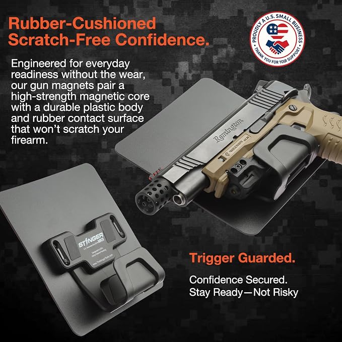 Stinger Magnetic Gun Mount Rack w/Trigger Guard Protection, Gun Holder Conceal in Car, Truck, Vehicle, Desks, Safes, Walls, Gun Magnet for Handgun Rifle Shotgun Pistol Revolver