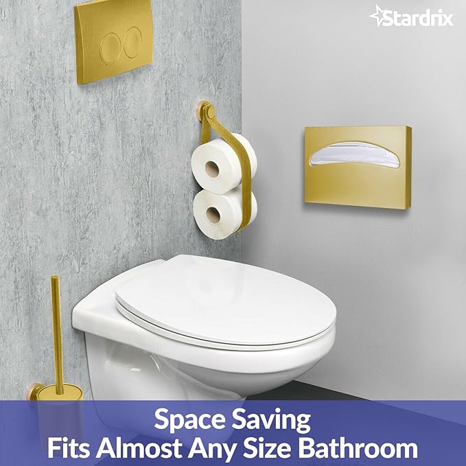 Stardrix Stainless Steel Toilet Seat Cover Dispenser, Wall Mount Single or 1/2 Fold Large Capacity Toilet Seat Covers Holder for Commercial and Residential, Brushed Gold