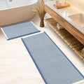 IM HOME Waffle Bath Mat Set 2 Piece Blue & Cream,Woven Modern Bath Rug Mats, Absorbent Non Slip Bath Floor Mat, Soft Washable Boho Bath Rugs with Tassels for Bathroom, Bedroom, Kitchen,Tub