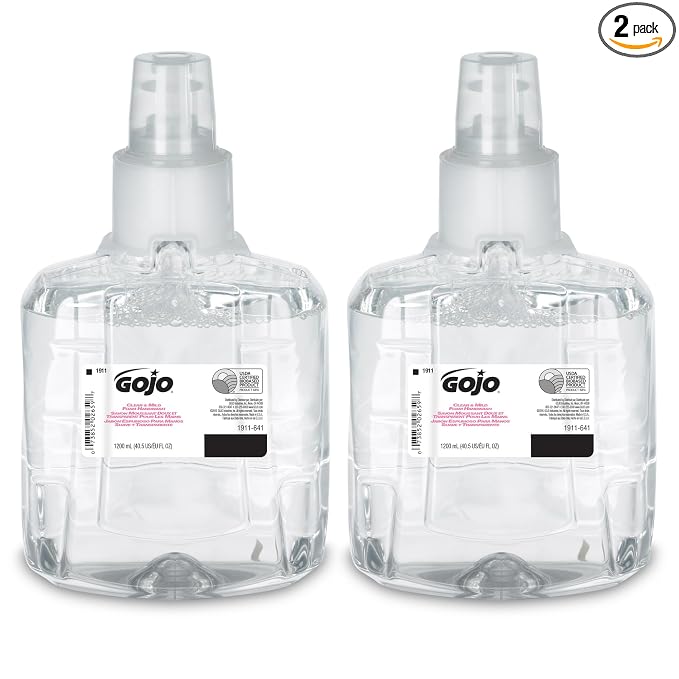 GOJO Clear & Mild Foam Handwash, EcoLogo Certified, 1200 mL Foam Hand Soap Refill LTX-12 Touch-Free Dispenser (Pack of 2) - 1911-02