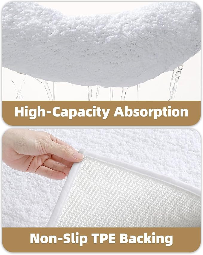 Color&Geometry White Bathroom Rugs, 24"x43" Non Slip Bath Runner Rug, Absorbent, Soft, Washable, Microfiber Bath Mat Bathroom Carpet