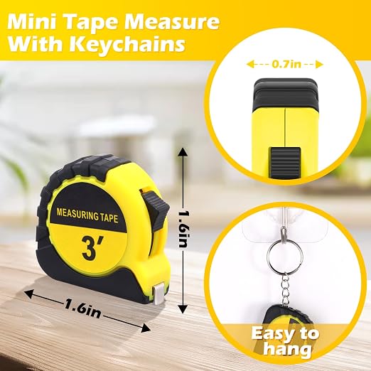 Kanayu 30 Pcs Mini Tape Measure Keychains 3 ft Small Retractable Measuring Tape Bulk with Lock Steel Easy Read Pocket for Birthday Party Favors Daily Use (Yellow)