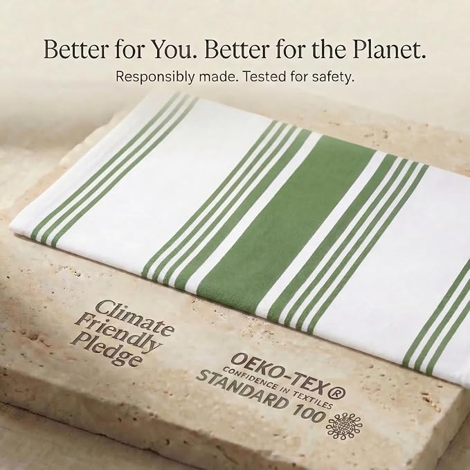 Urban Villa Kitchen Towels Cotton Dish Towels 20”x30” (Set of 6) Green Wht