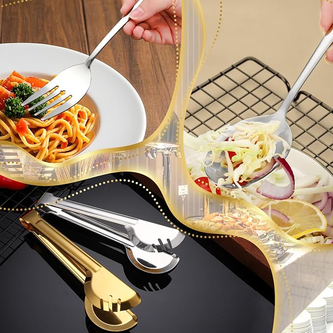 Serving Utensils Set, 24-Piece Large Stainless Steel Serving Spoons and Forks for BBQ, Buffets, Catering, Parties, Weddings, Restaurants - Silver