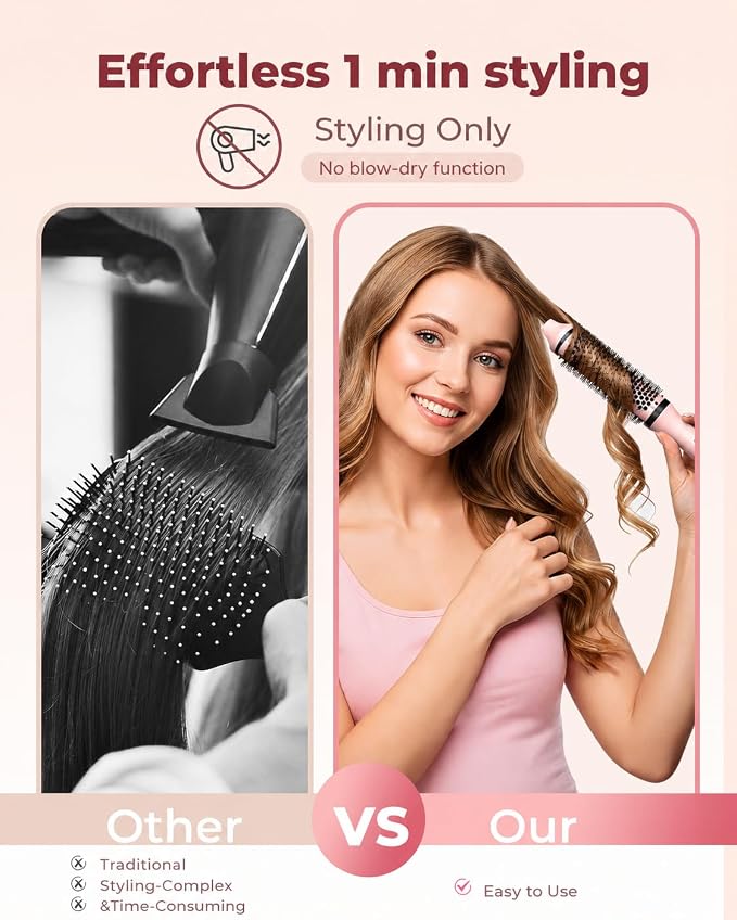 Bopcal Dual Voltage Thermal Brush, 1.5" Heated Round Brush for Smooth Blowout Look, Hot Brush for Volume, Soft Curls & Polished Ends, Negative Ions, 6 Heat Settings, Auto Shut-Off
