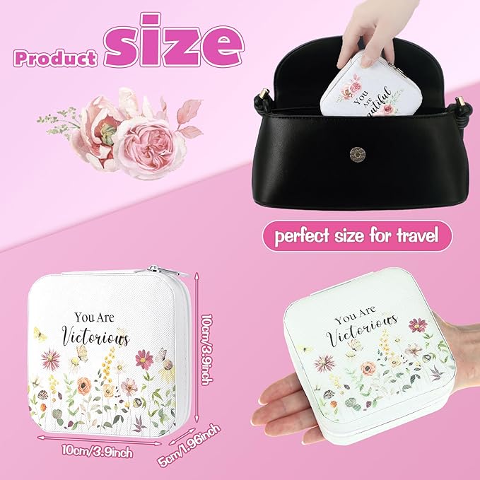Kacctyen 12 Pieces Wildflower Mini Travel Jewelry Case Bulk You Are Amazing Loved Green Leaf Mother's Day Church Gifts for Secretary Day Party Girls Leather Travel Jewelry Case