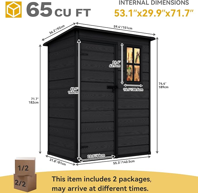 DWVO 5x3 FT Outdoor Storage Shed with Reinforced Floor, All-Weather Resin Storage Shed with Lockable Door & Window, Waterproof Garden Tool Shed for Backyard, Patio, Lawn