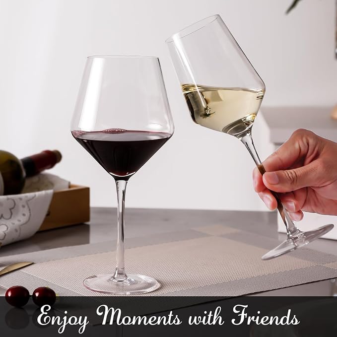 Physkoa Wine Glass Set of 4 – 2 Red (23oz) & 2 White (14oz) Hand-Blown Crystal Glasses with Corkscrew, Perfect Gifts for Birthday, Engagement, Wedding & Housewarming Mother's Day