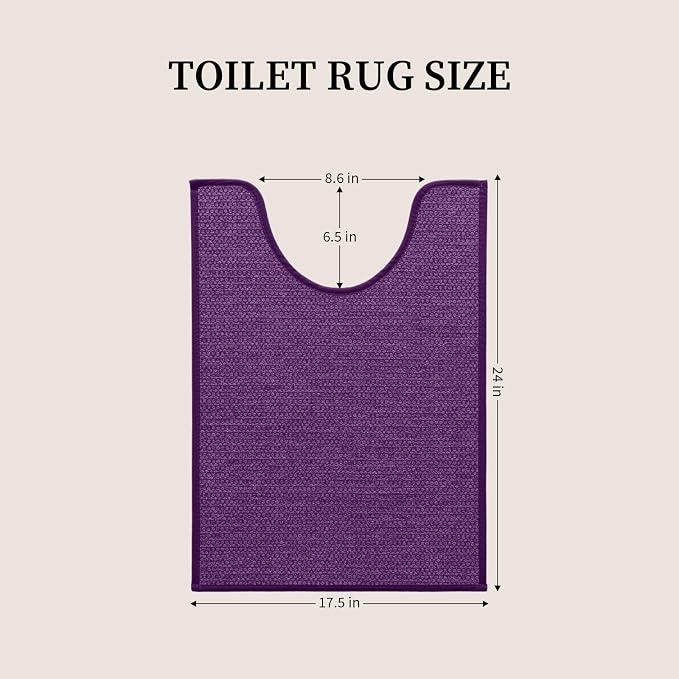 YIHOUSE Purple Toilet Rugs U Shaped 17.5"x24", Quick Dry Non Slip Contour Bath Mat, Absorbent Machine Washable Ultra Thin Bathroom Mats for Toilet Base
