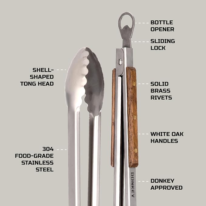 32" Extra Long Fireplace Tongs & Firewood Tongs | Log Grabber for Fire Pit, Campfire, Bonfire, Pizza Oven & BBQ | Handmade Stainless Steel with Oak Wood Handle | Grilling Gift