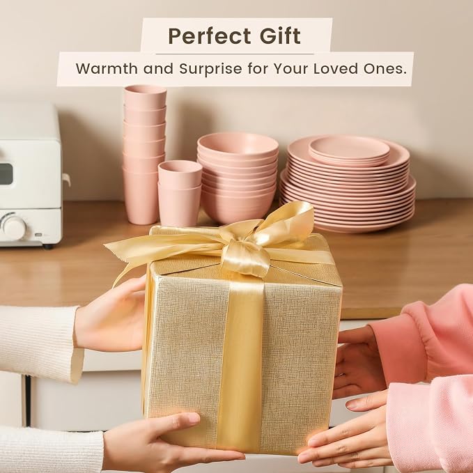 Homienly 40 PCS Premium Wheat Straw Dinnerware Sets, Unbreakable Dishes Set for Party, Resuable Plates Set,Service for 8,Microwave and Dishwasher Safe Cups and Bowls Set for Camping, RV（Pink）