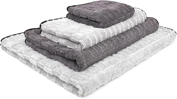 The Rag Company Gauntlet Car Drying Towel, Ultra-Absorbent 70/30 Blend Korean Microfiber, Dries Vehicles Faster Without Scratching, 900 GSM, 30x36 Inches, Ice Grey/Grey, 2-Pack
