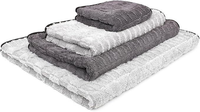 The Rag Company Gauntlet Car Drying Towel, Ultra-Absorbent 70/30 Blend Korean Microfiber, Dries Vehicles Faster Without Scratching, 900 GSM, 15x24 Inches, Ice Grey/Grey, 2-Pack