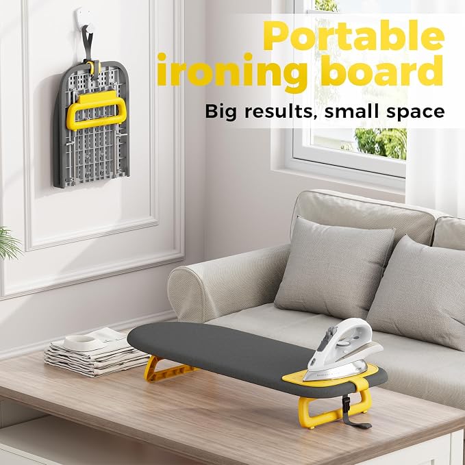 KINGBOARD Tabletop Ironing Board, Small Ironing Board with Iron Mat, Foldable Mini Iron Board, Easy Storage for Travel & Dorm, 12x32 Black