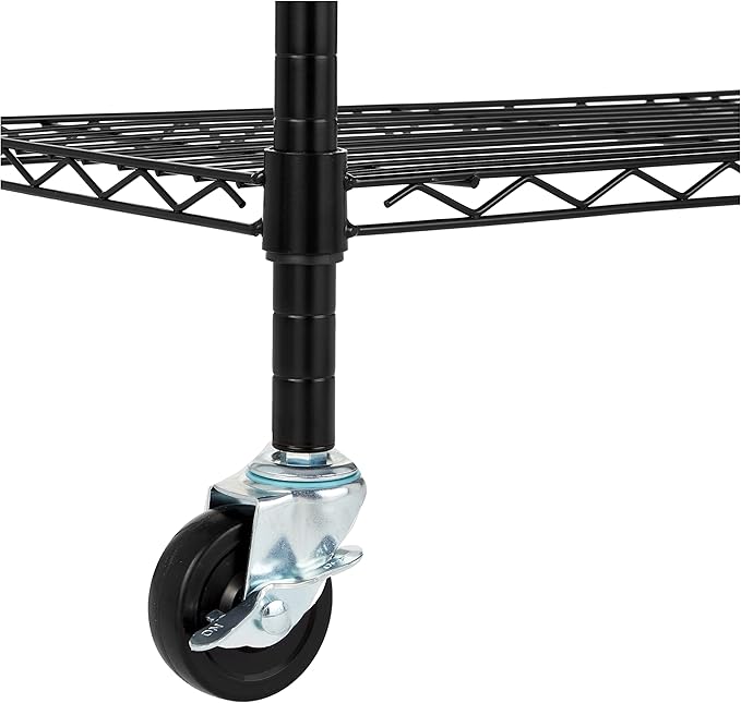 Amazon Basics 4-Shelf Heavy Duty Garage Shelving Storage Unit on 3" Wheel Casters, Adjustable Metal Wire Rack with Leveling Feet, 36" x 14" x 57.75", Black