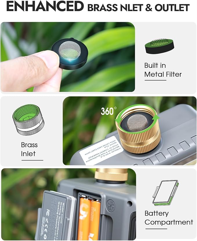 Insoma 2-Zone Sprinkler Timer with Brass Inlet, Water Hose Timer with Auto/Manual Modes + Rain Delay, Big LCD Display, for Garden, Yard Lawn, IPX5 Waterproof & Save Water