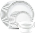 Corelle Vitrelle 18-Piece Service for 6 Dinnerware Set Triple Layer Glass and Chip Resistant, Lightweight Round Plates and Bowls Set, Mystic Gray