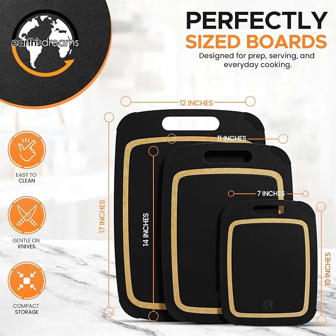 Earth's Dreams Composite Wood Cutting Board Set of 3, Built In Juice Groove | Dishwasher Safe,Non-Toxic, Cutting Boards for Kitchen – Large, Medium & Small Non-Slip Wood Charcuterie & Chopping Boards