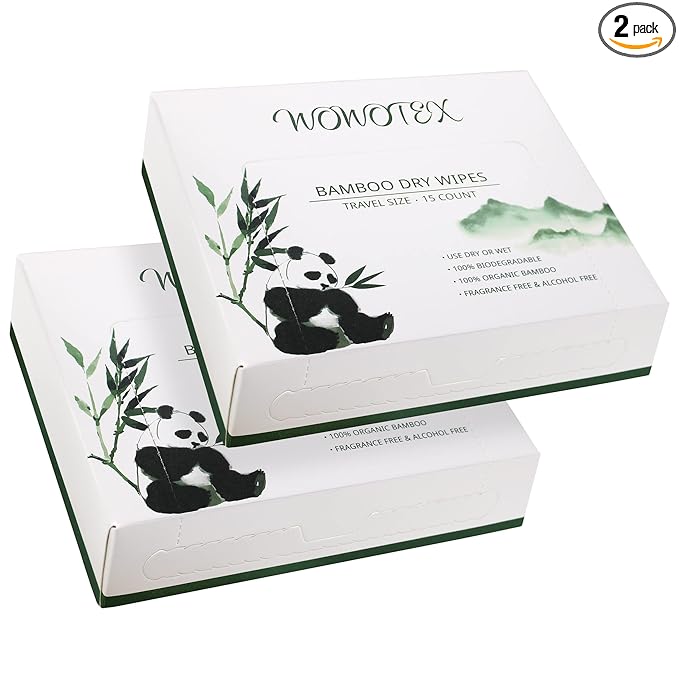 WOWOTEX Travel Size Bamboo Viscose Disposable Face Towel Biodegradable Large Dry Face Wipes 30 Count/2 Box Extra Thick Soft Clean Facial Towels for Facial and Body Cleansing, Travel, Camping