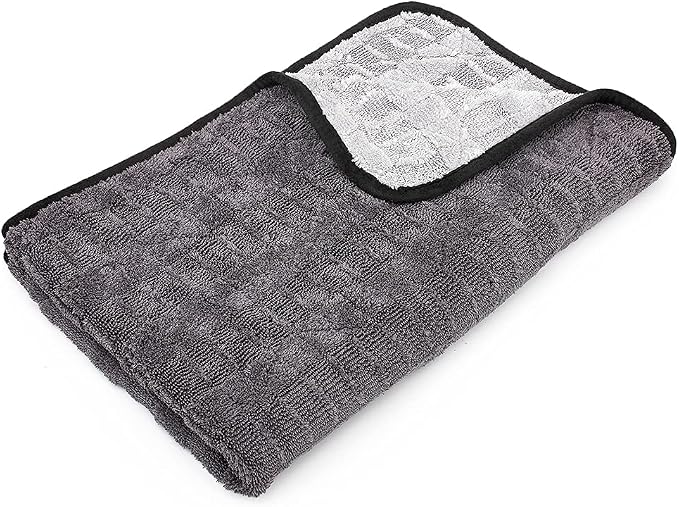 The Rag Company Gauntlet Car Drying Towel, Ultra-Absorbent 70/30 Blend Korean Microfiber, Dries Vehicles Faster Without Scratching, 900 GSM, 20x30 Inches, Ice Grey/Grey, 1-Pack