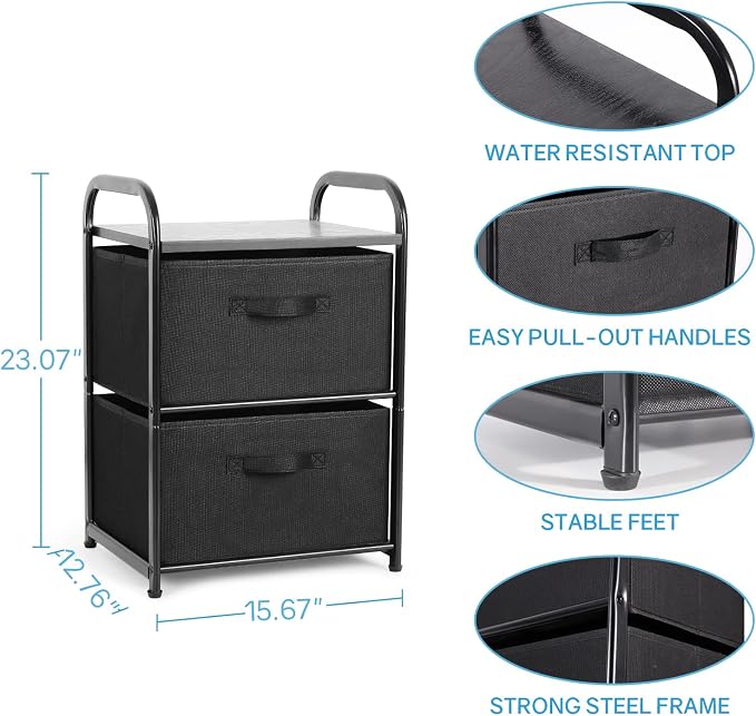 MAX Houser Dresser for Bedroom with 2 Drawers, Wide Chest of Drawers, Fabric Dresser, Storage Organizer Unit with Fabric Bins for Closet, Living Room, Hallway, Nursery,Black | Wide Chest of Drawers, Fabric Dresser, Storage Organizer Unit with Fabric Bi...
