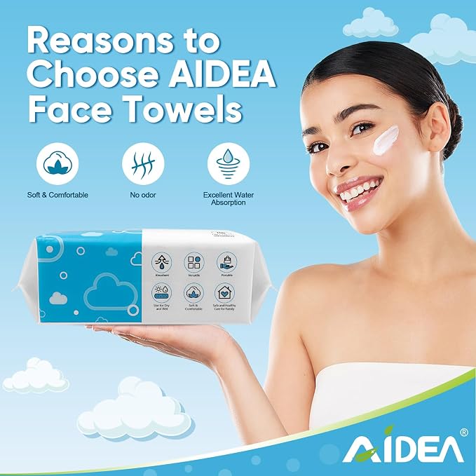AlDEA Face Towels Disposable-600Ct, Face Towelettes for Sensitive Skin | Clean Facial Wipes for Makeup Removing, Facial Cleansing, Travel, Dry Wipes Face Cloths