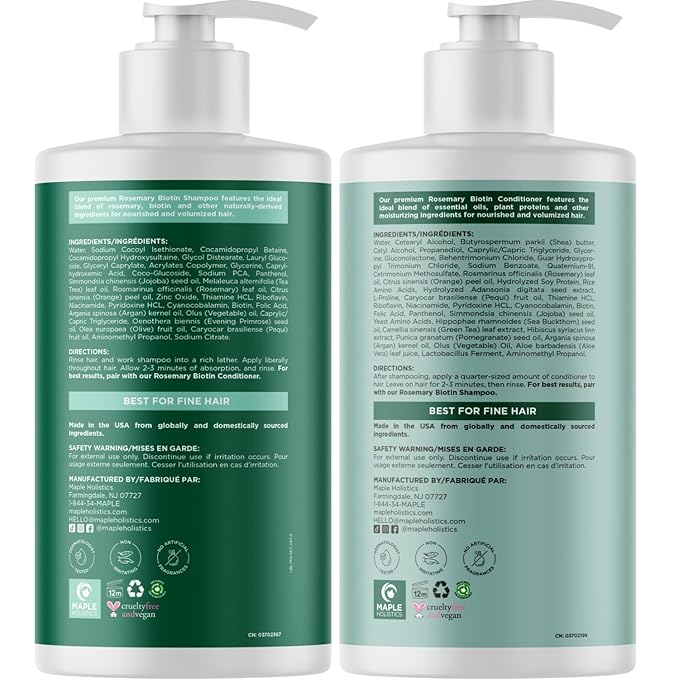 Volumizing Biotin Shampoo and Conditioner Set - Rosemary Shampoo and Conditioner for Thinning Hair Care with Tea Tree & Coconut Oil - Color Safe - Paraben Silicone & Sulfate Free (25 Fl Oz Each)