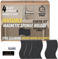 Invisible Magnetic Sponge Holder for Kitchen Sink Caddy with Magnetic Sponge Set 4 Dual-Sided Large Magnet Dish Scrubber (Clutter Organizer) by Mustache Dad
