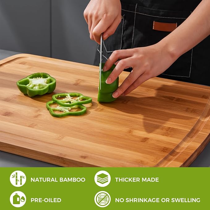 BEZIA 30"x20" Extra Large Bamboo Cutting Board for Kitchen, Stove Top Cover | Deep Juice Grooves, Pre-Oiled Finish, Lightweight Construction, Ideal for Daily Food Prep, Carving, Serving & Kitchen Tasks