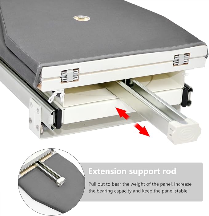 AKOZLIN Retractable Pull Out Ironing Board Closet Sliding Out Swivel Iron Board Mounted in Drawer with Heat Resistant Ironing Cover, Board Size: 31.88"*13", Gray