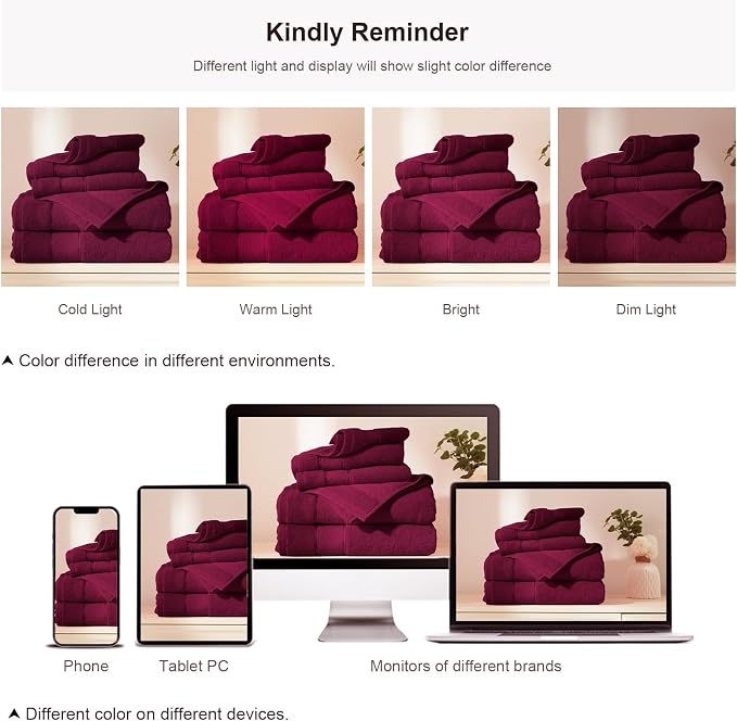COZYART Bath Towel Set 6 PCS, Burgundy Luxury 100% Turkish Cotton 650GSM | Soft Absorbent Quick Dry, OEKO‑Tex 100 Cert. Zero Twist Ring Spun Cotton, Plush Fluffy, Breathable Hotel Quality Towels Set
