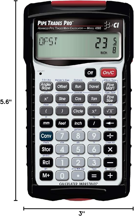 Calculated Industries 4095 Pipe Trades Pro Advanced Pipe Layout and Design Math Calculator Tool for Pipefitters, Steamfitters, Sprinklerfitters and Welders | Built-in Pipe Data for 7 Materials , White | Advanced Pipe Layout and Design Math, For Pipefit...