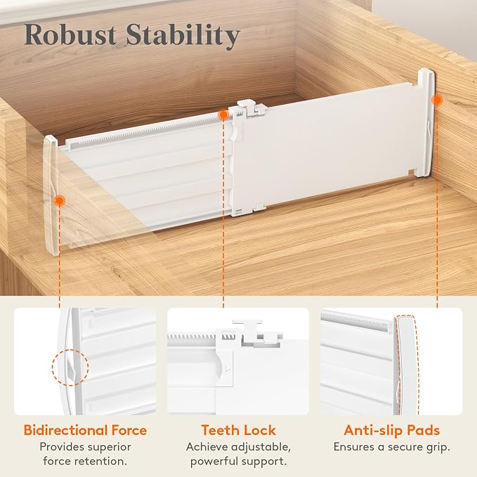 Lifewit 5" High 12 Pack Drawer Dividers, 11.5"-18.5" Adjustable Deep Drawer Organizer Clothes, Expandable White Plastic Separators for Dresser, Kitchen, Cabinet, Nursery, Office Organization & Storage