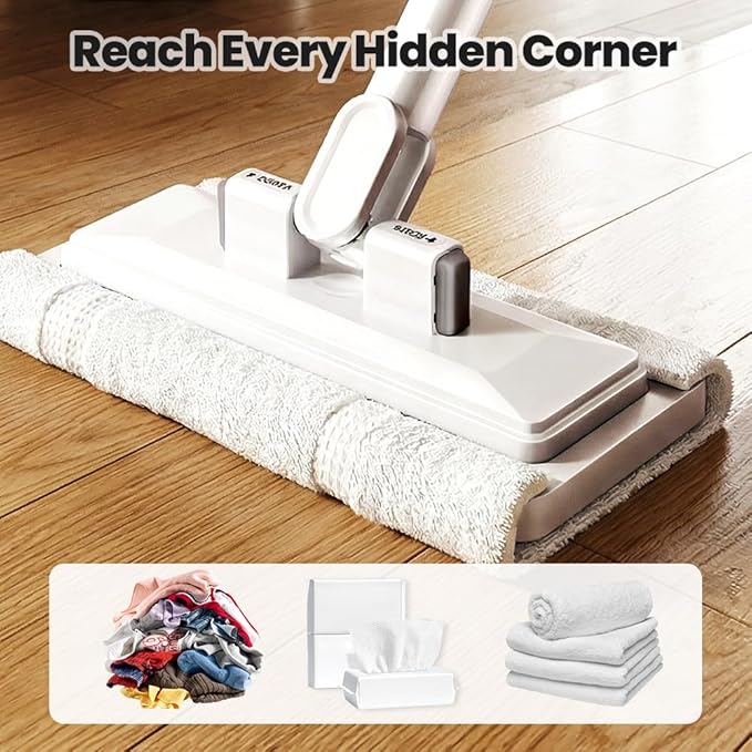 Hands-Free Multi-Purpose Flat Mop, 2026 Convenient Cloth Changing Mini Mop Long Handle Wet and Dry Flat Mopping, Sweeper Stick Lightweight Snap for Corners Multi Surface (53’‘)