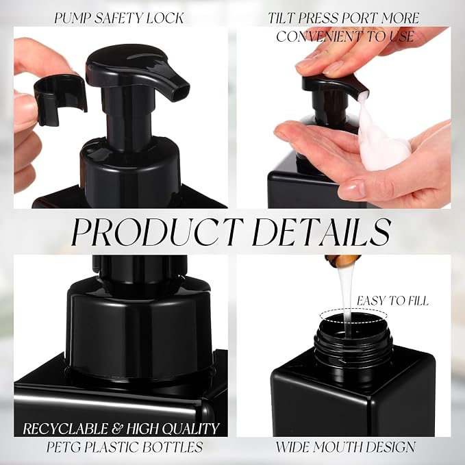 Domensi Foaming Soap Dispenser 8.5 oz Foam Pump Bottle Bulk Empty Travel Foaming Dispenser Refillable Hand Soap Plastic Pump Bottle Travel Clear Container for Bathroom Vanities(24 Pcs,Whole Black)