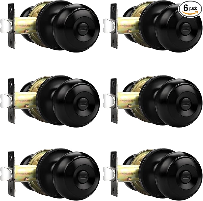 Probrico Black Door Knobs, Privacy Door Knob for Bathroom Bedroom, Interior Door Knob with Thumb Turning Locking Button, 6 Pack