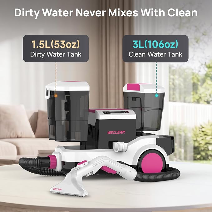 WECLEAN C4 Portable Carpet Cleaner Machine, Stand Up Upholstery Cleaner with 18KPa Powerful Suction, 800W Spot Cleaner for Pet Stains, Carpet, Rug, Couch and Car Interior, Dual Tank System, Pink