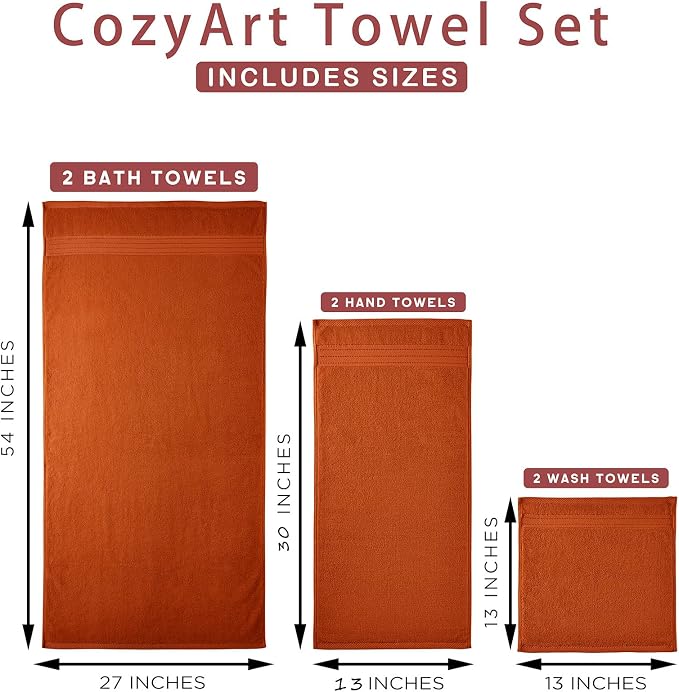 COZYART Luxury Bath Towel Set 3 PCS, Burnt Orange 100% Turkish Cotton | OEKO-Tex 100 Certified Zero Twist Ring Spun, Soft Absorbent Quick Dry, Plush Fluffy, Breathable Hotel Quality for Daily Use