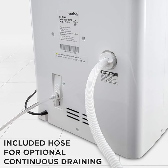 Ivation 4,500 Sq Ft Dehumidifier with Pump, Large Capacity Compressor Includes Programmable Humidity, Hose Connector, Auto Shutoff and Restart and Washable Filter (4,500 Sq Ft W/Pump)