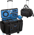 Rolling Dj Cable Bag with Laptop and Microphone Pocket, Dj Bag for Equipment and Music Accessories with Detachable Dividers, Bottom Pad, Dj Gig Bags for Musicians, Professional, Travel, Blue