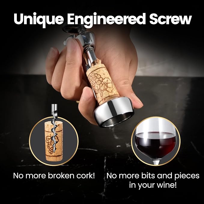 Wine Opener Deluxe, Heavy-Duty Bottle Opener for Easy Cork Removal, Manual Corkscrew for Smooth & Effortless Intact Wine Corks, Premium Corkscrew for Waiters, Bartenders & Home Use