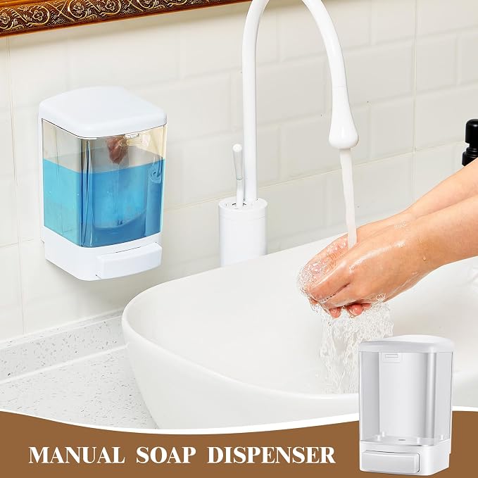 Hushee 8 Pcs Plastic Wall Mounted Soap Dispenser Commercial Manual Soap Containers Wall Dispenser for Kitchen Shower Hotel Liquid Shampoo Gel Chamber (33.8 oz 1000 ml,White)
