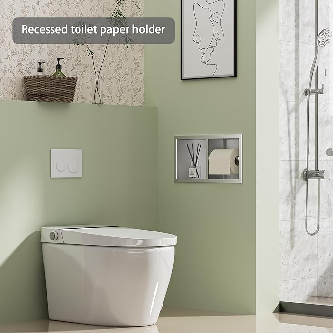 Neodrain Dual Roll Recessed Toilet Paper Holder - Brushed Nickel 304 Stainless Steel, Hidden in-Wall Space-Saving for Modern Bathroom Tissue Holder(Brushed)